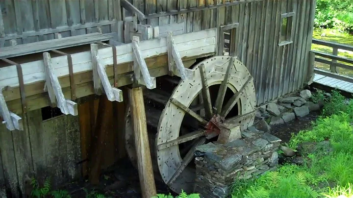 Sawing Pine with Water Powered Sash Sawmill with Wooden Gears