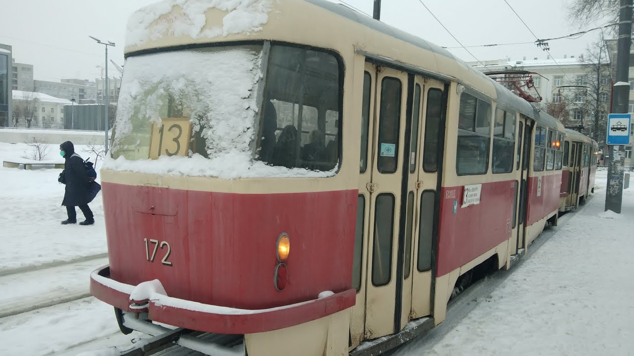 Поездка на трамвае Tatra T3SU СМЕ 171+172 (в вагоне 172), маршрут 13, Екатеринбург