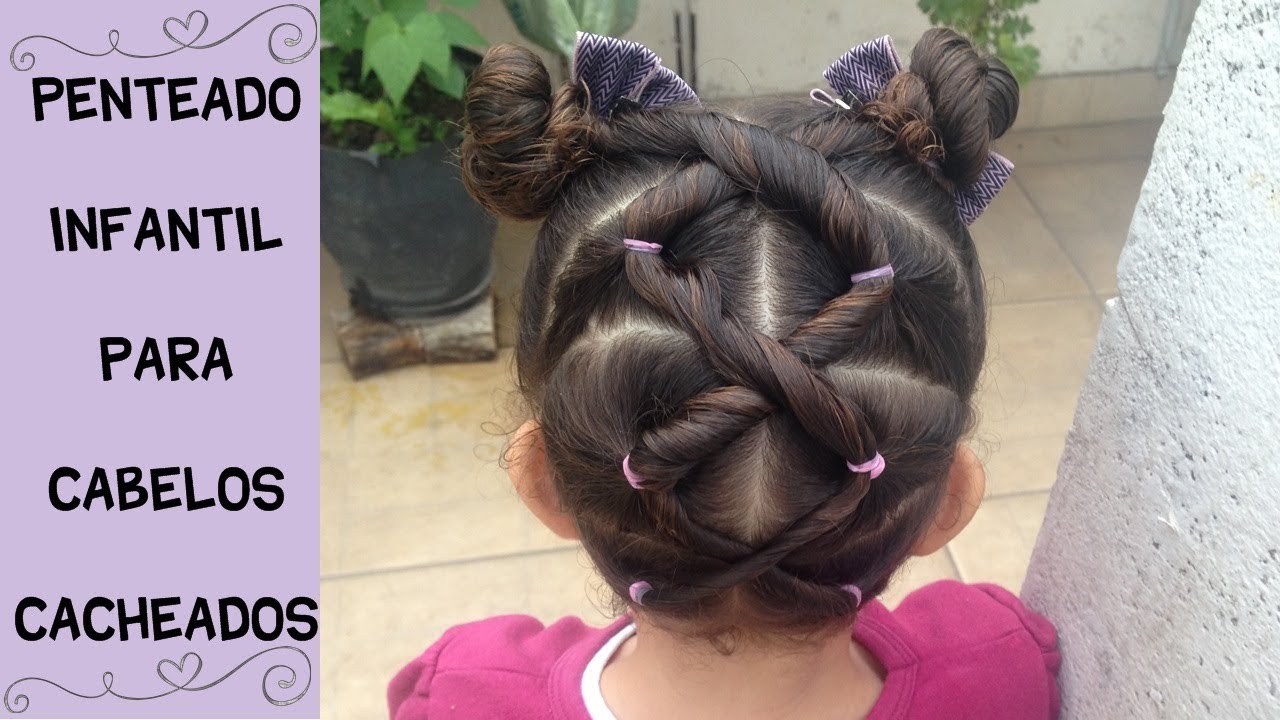 PENTEADO CRUZADO COM COQUE DUPLO - PENTEADO INFANTIL PARA CABELOS CACHEADOS