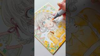 【イラストメイキング】コピックで黄色の花の女の子を描く【Copic painting】#shorts