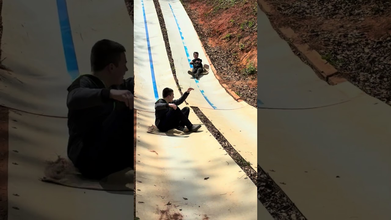 Down they come! The cousins and the slide at Hall Family Farm. Lancaster, SC #hallfamilyfarm