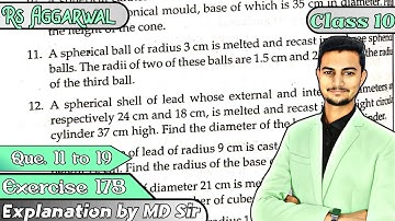 Volume and Surface Area of Solids | Class 10 Exercise 17B | Q11 to Q19 | Rs Aggarwal Class 10 | CBSE