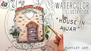 Watercolor Illustration | House in a jar