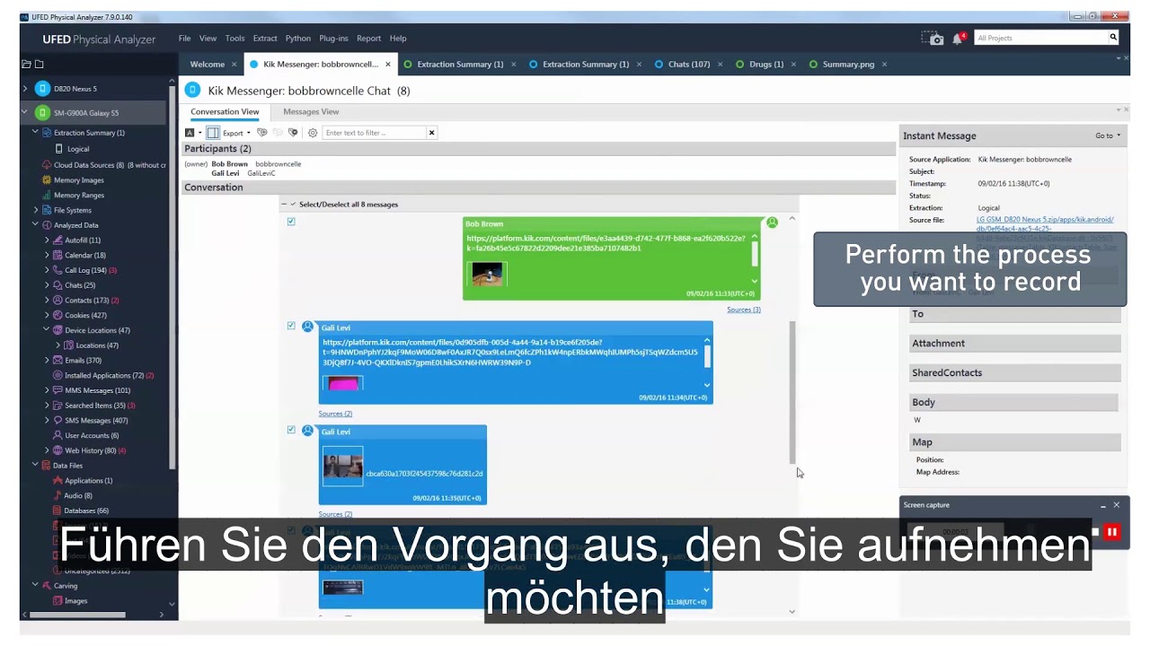UFED physical analyzer - Bildschirmaufnahmen anfertigen Bilder & Video