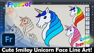 How to Draw Cute Smiley Unicorn Simple Line Art from Scratch in Adobe Fresco Step by Step Tutorial screenshot 1
