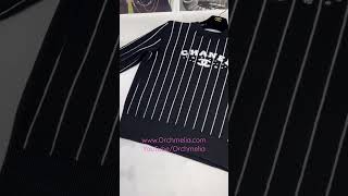 Chanel 23P Black Cashmere CC Logo Sweater with White Stripes ❤️ 🤩