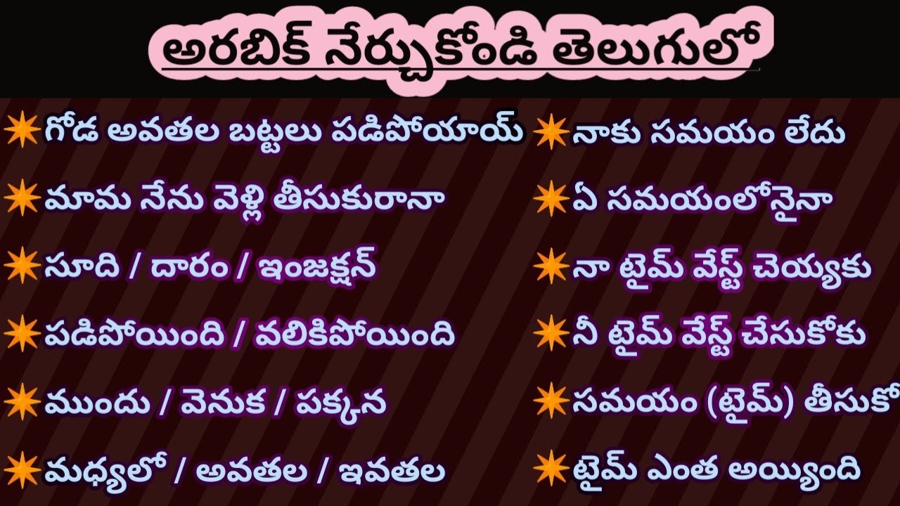 Arabic language in telugu||Learning arabic||Satyakuwaitvlogs