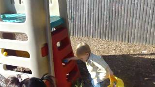 Alex egg hunting at preschool, April 1st, 2010