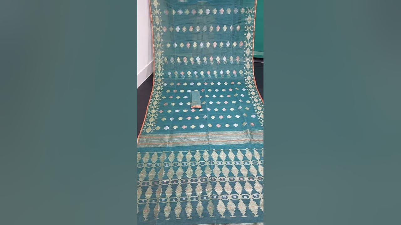 sea green color Jamdani halfsilk saree 84 count 11500 taka YouTube