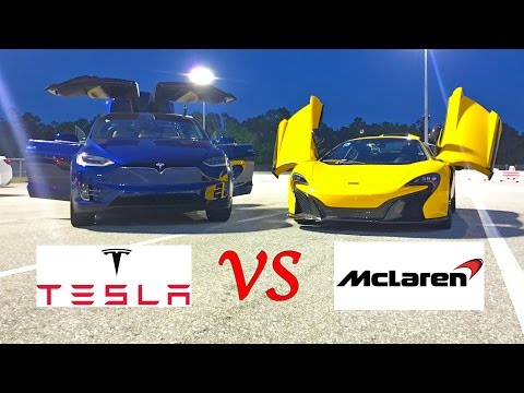 Tesla Model X P90D Ludicrous vs McLaren 650S Drag Racing 1/4 Mile Launch Control