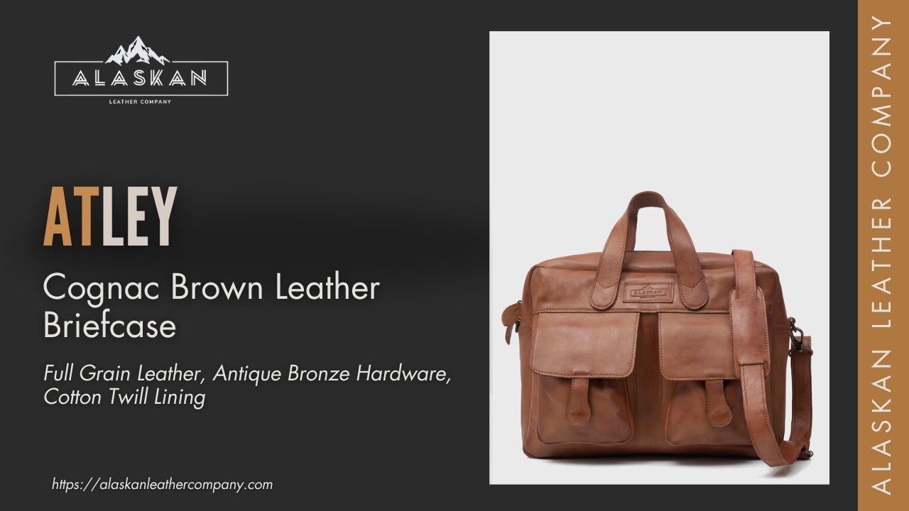Atley Cognac Brown Leather Briefcase | Alaskan Leather Company