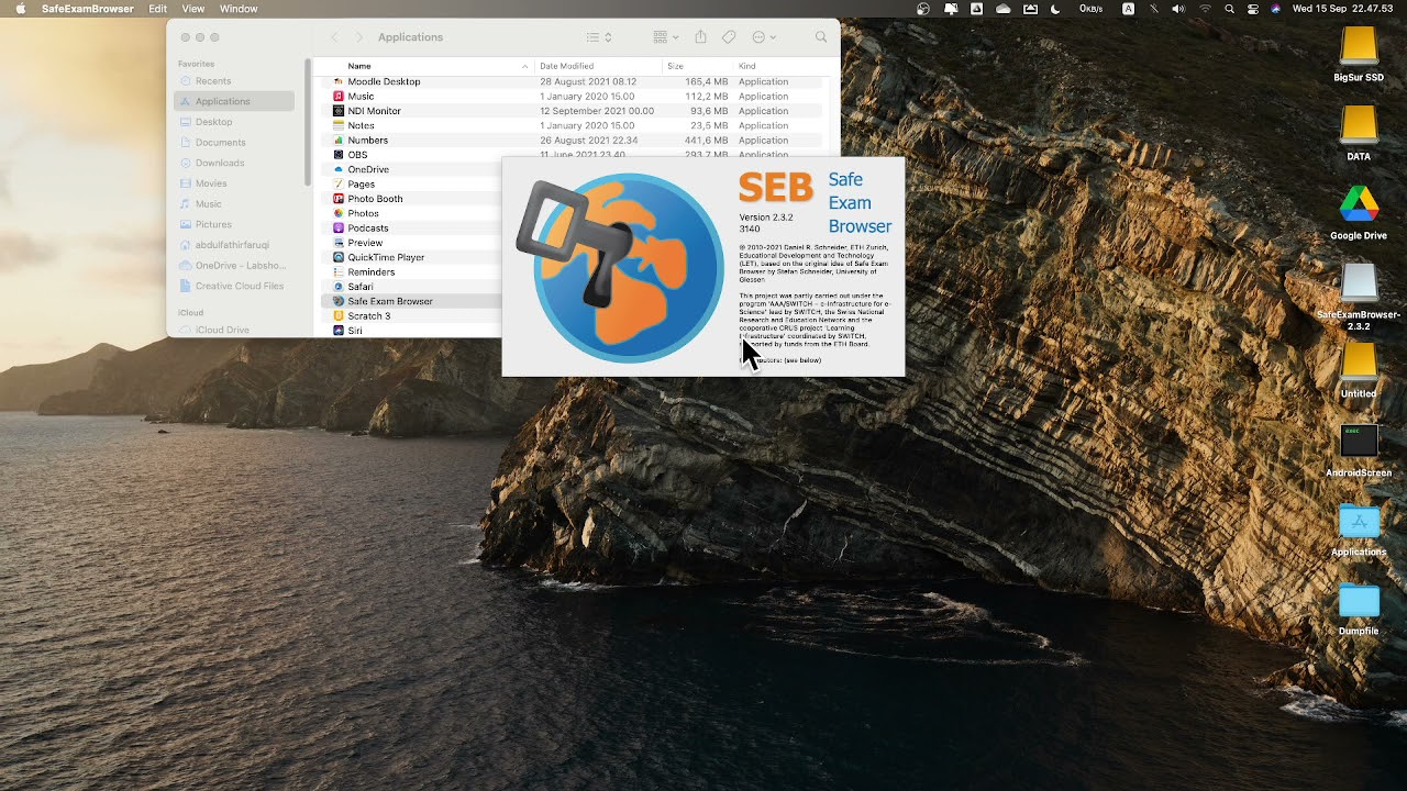 Installing and Configuring SafeExamBrowser 2.3.2 MacOS 11.5.2 BigSur (Elabschool)