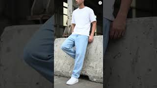 Men's Baggy Fit Jeans | Light Blue Wide Leg Denim  #BaggyJeans #MensFashion #shortsvideo#outfitideas