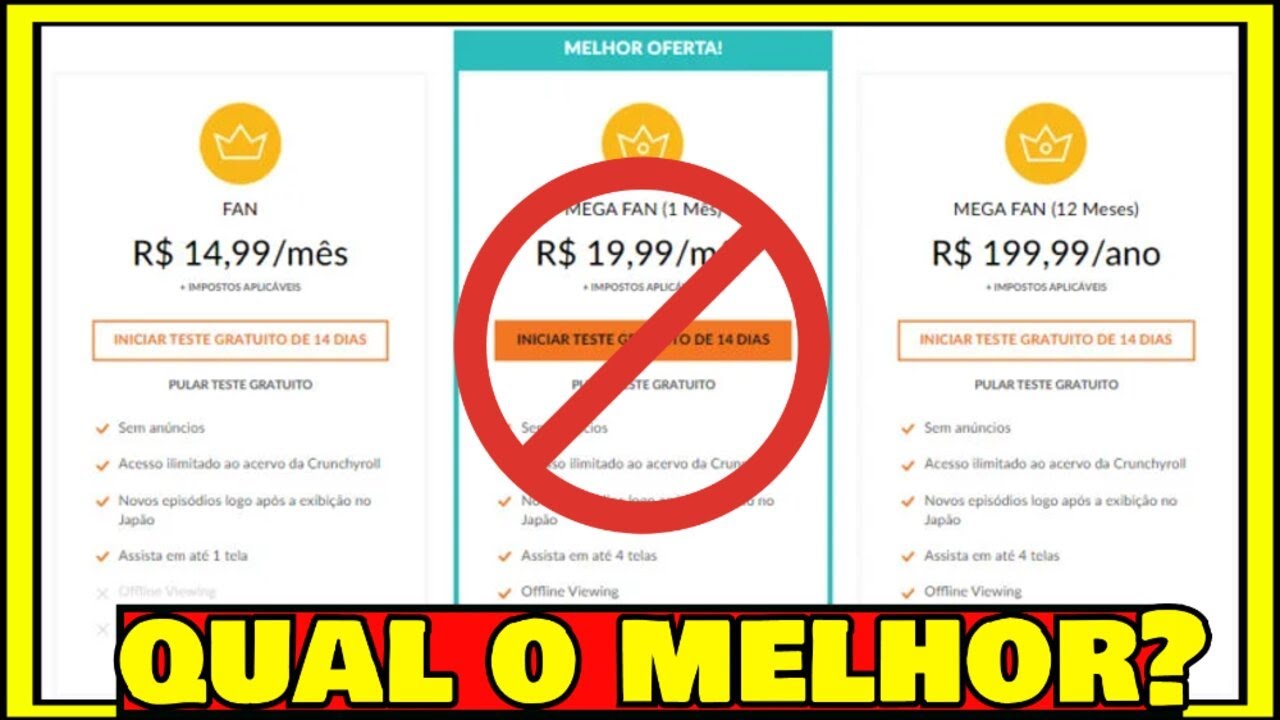 CRUNCHYROLL PLANOS DE ASSINATURA BRASIL (Plano Gratuito, Fan, MegaFan, Anual  Premium) 