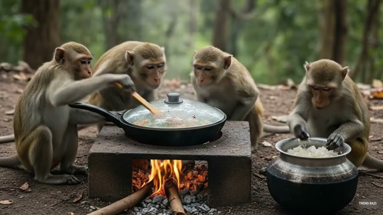3 Real Indian Monkeys Cook Meat, Rice & Vegetables in Jungle | Makar Sankranti Jungle Picnic