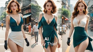 【4K】Ai Sexy Thief|Beautiful Ai Girls|Pretty Ai Girls|High Slit Dress|Vietnam|Hanoi Train Street