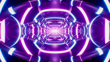 Chain of Glowing Striped Pattern Neon Lamp Spheres with Rings