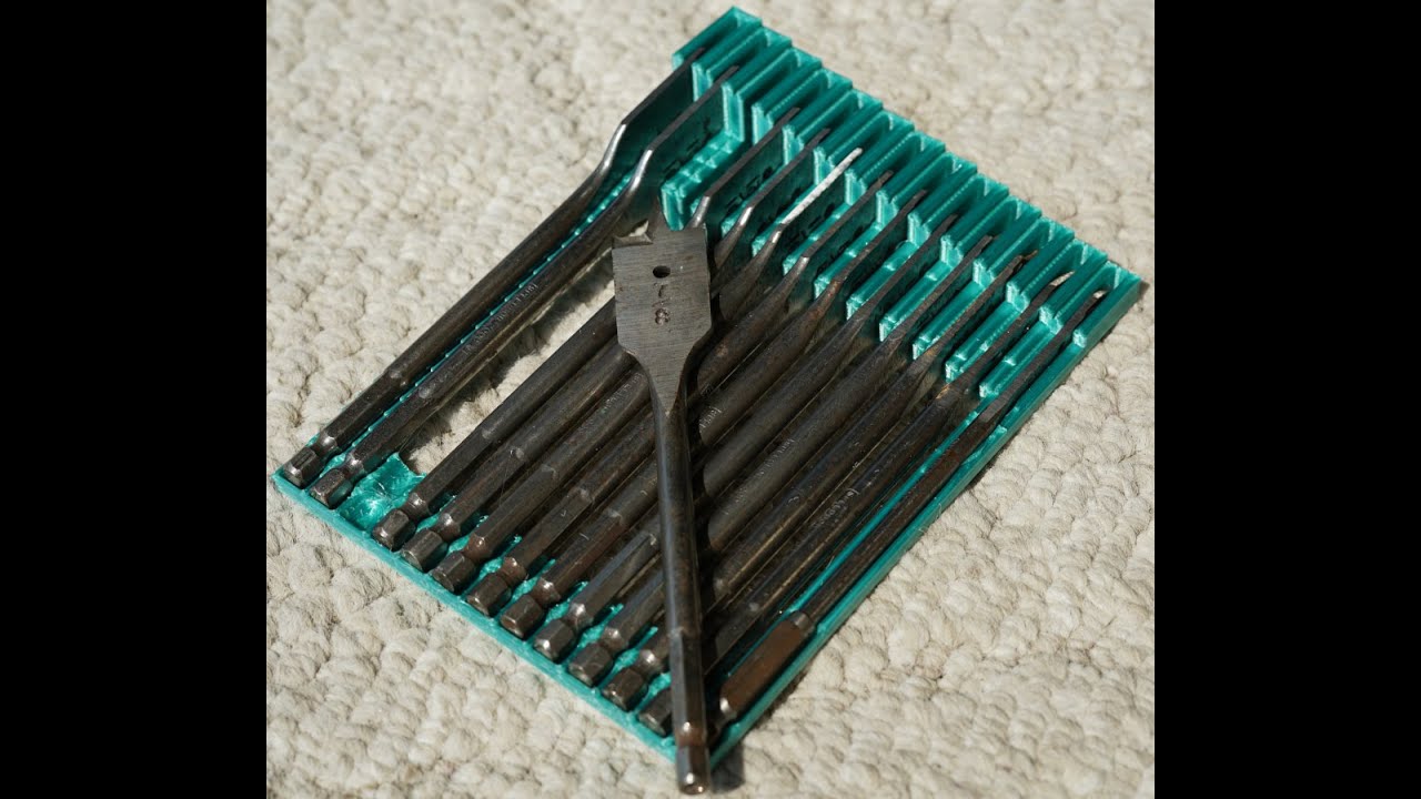 3D modelling and printing of a rack to store spade drill bits