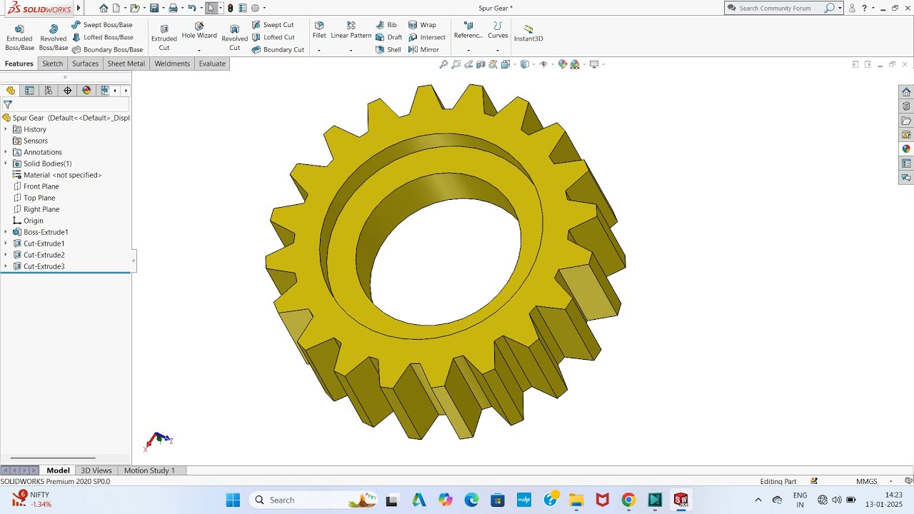 #001 Spur Gear How To Create In Solidworks Design - YouTube