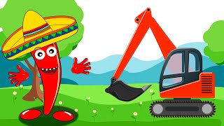 Chile plants trees with excavator, bulldozer, tractor - educational cartoon for kids