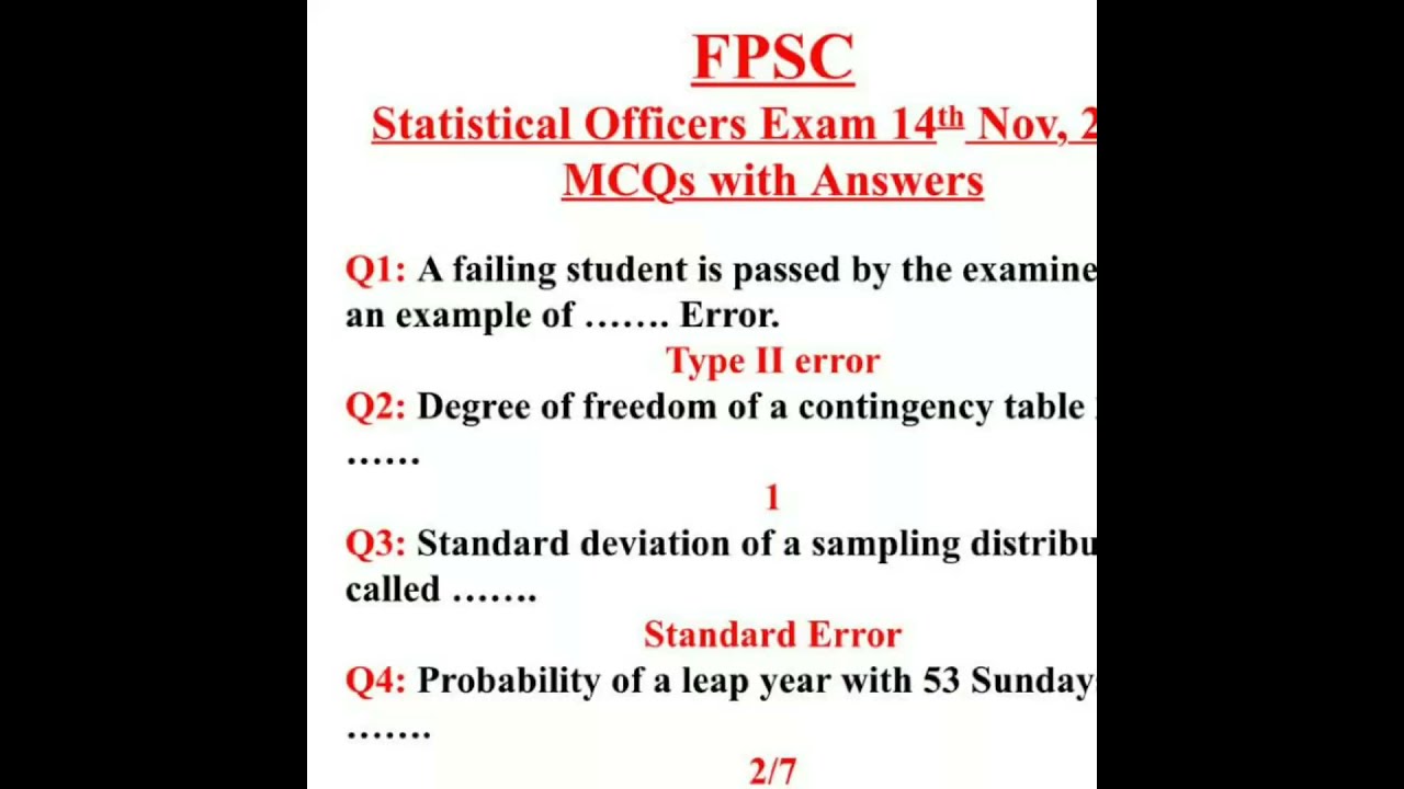 FPSC Statistical Officer Exam | Solved MCQS | 14th November, 2021 | Part 1