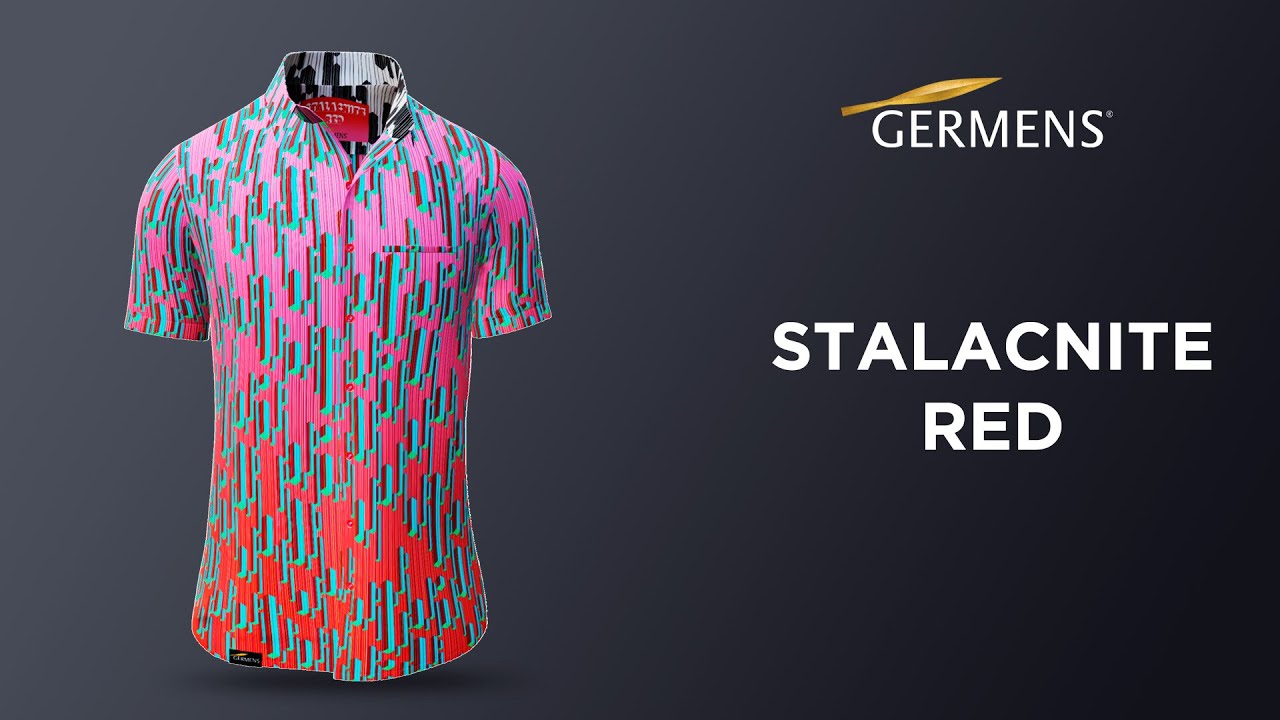 Stalacnite Red – Kunst trifft Mode in einem faszinierenden Kurzarmhemd