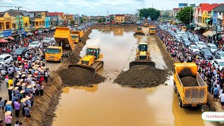 New Perfect Project!! Skill Bulldozer And Dump Trucks Build Strong Road In The Water