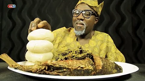 Watch Chief Olododo Eat Fufu, Vegetable Soup and Tilapia Fish  -  ASMR |(No Talking)
