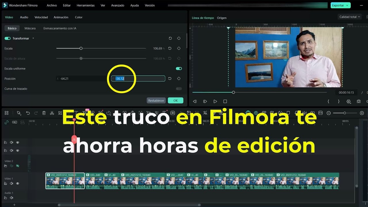Cómo modificar la escala y posición de varios clips a la vez en Filmora