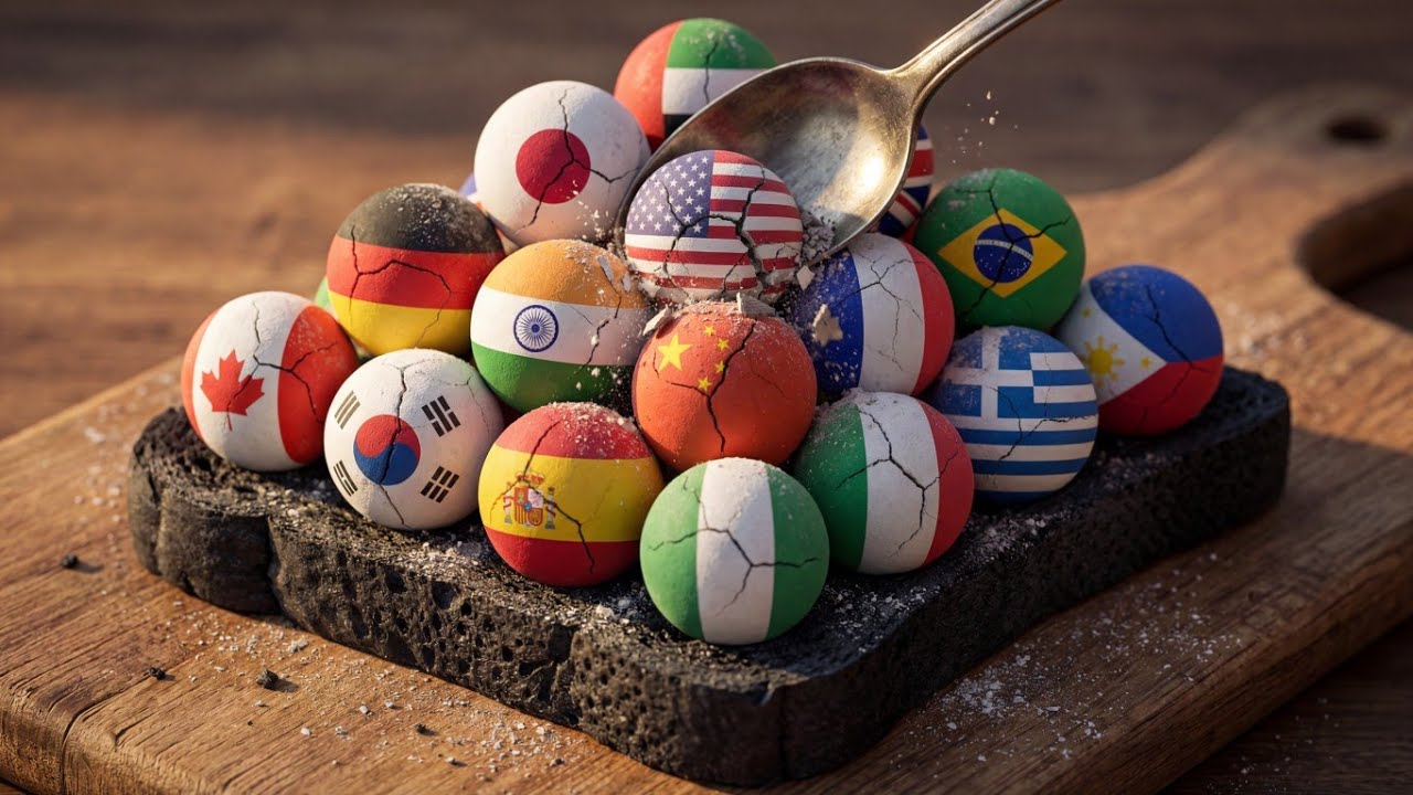 BIG Flag Ball Drop & Crush ASMR 😱 | Glass Drop on Toast Satisfying Crunch | Country Flags