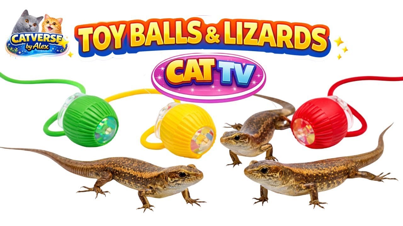 Lizard & Moving Toy Balls for Cats 🦎⚽ | Cat TV Game | 3 Hours