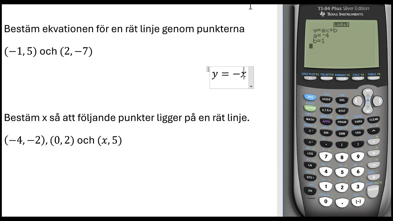 Texas räknare: Ekvationen för en linje genom två punkter