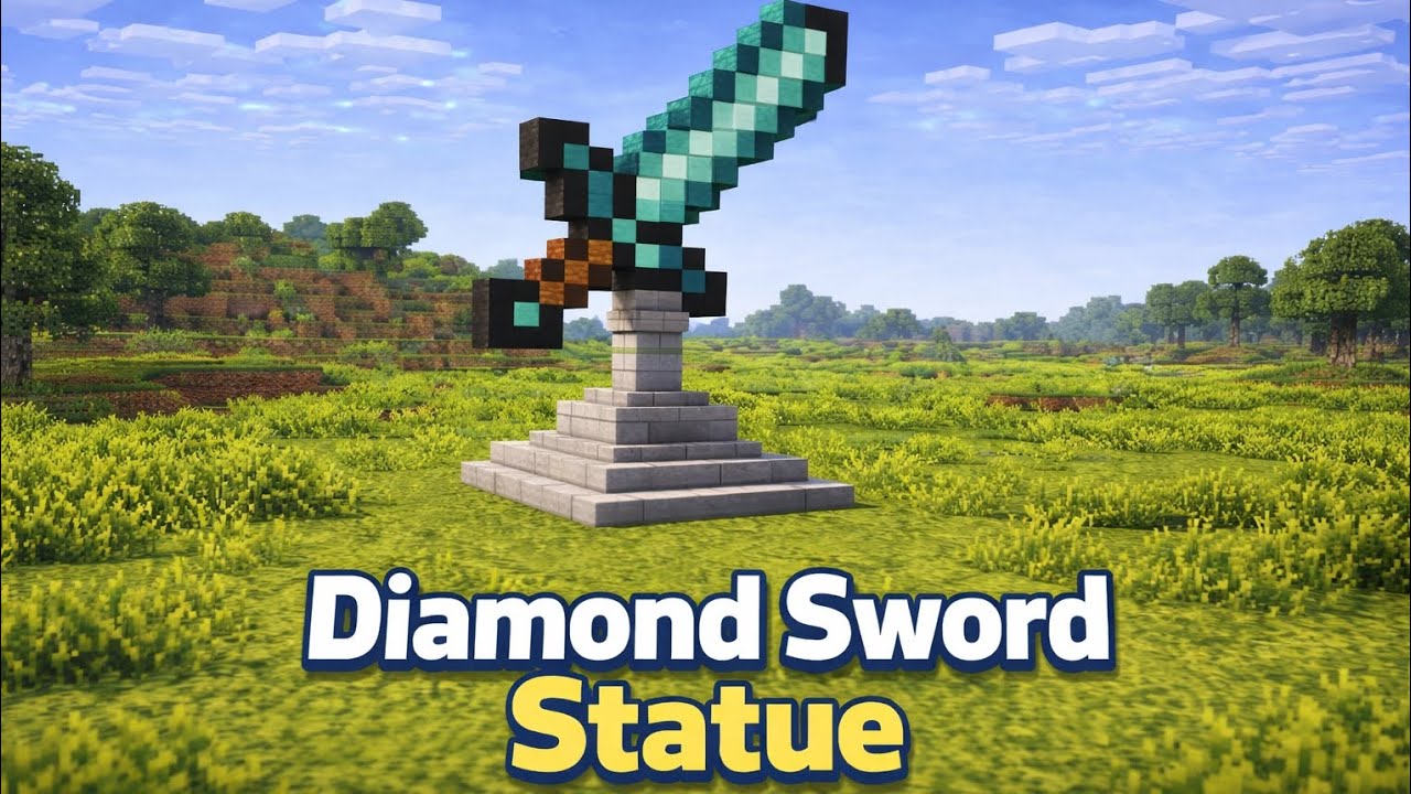 Built a GIANT Diamond Sword Statue in Minecraft! 💎⚔️ – Minecraft – Block by Block Tutorial 