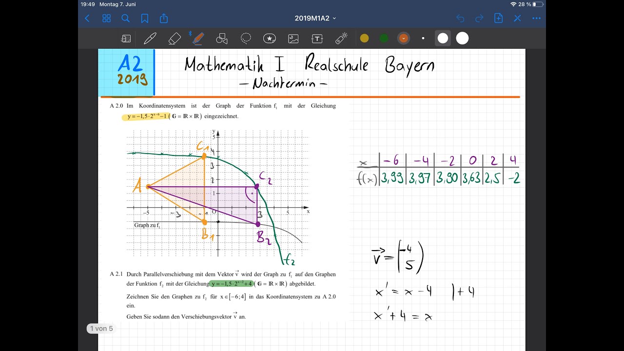 Abschlussprüfung Realschule Bayern Mathe 2010 Nachtermin Lösung A2, 2019 | Zweig 1 l Abschlussprüfung Mathematik Realschule