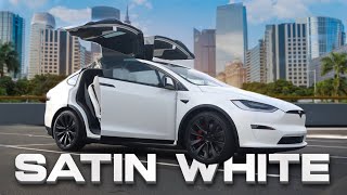 SATIN White Tesla Model X | Stealth XPEL Paint Protection Film (PPF) + Ceramic Coating