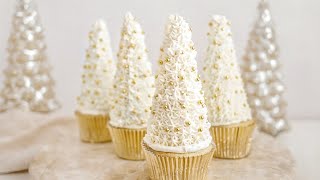Christmas Ideas / White & Gold Christmas Tree Cupcakes