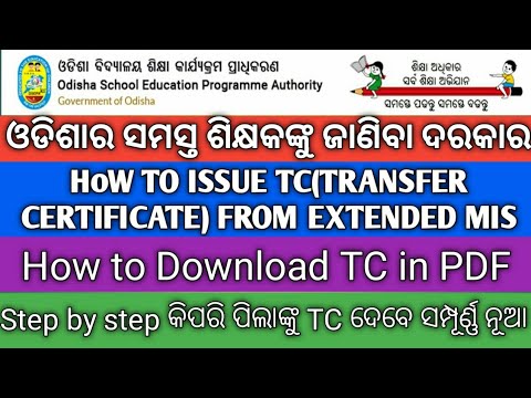 How to issue Tc(Transfer certificate) to student in Extended Mis llHow to Download Tc Osepa odisha