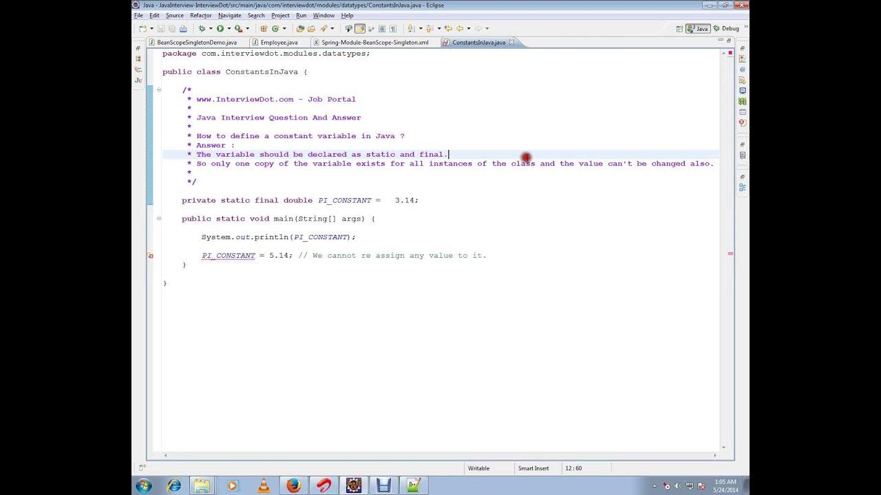 JAVA CONSTANT VARIABLE - YouTube