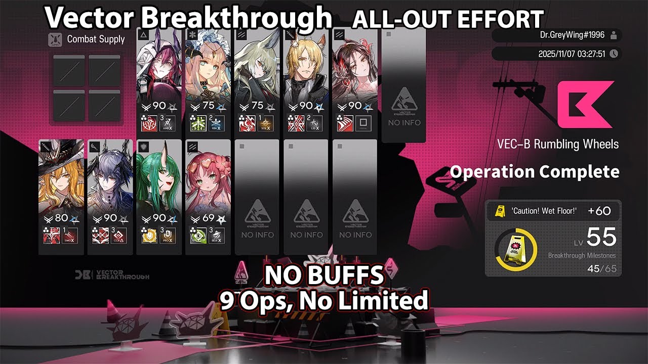 [Arknights] Vector Breakthrough #1 ALL-OUT EFFORT | VEC-B (NO BUFFS, 9 Operators, No Limited)