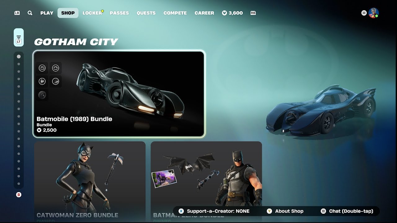 FORTNITE BUYING BATMOBILE(1989) BUNDLE