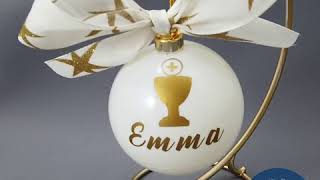 Personalised Holy Communion Bauble with Stand - Ivory & Gold - 12cm | WowWee.ie