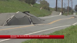 Mudslide buckles Redwood Boulevard in Novato