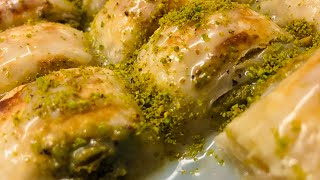 بقلاوة البف باستري بحشوة الفستق سريعة ولذيذة Pistachio puff pastry baklava recipe