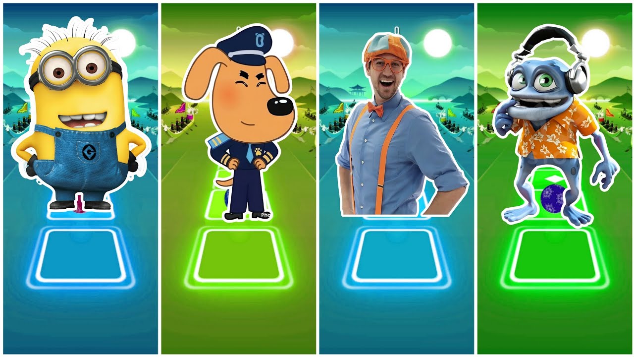Minions Vs Sheriff Labrador Vs blippi Vs Crazyfrog | Tiles Hop EDM  Rush🎶