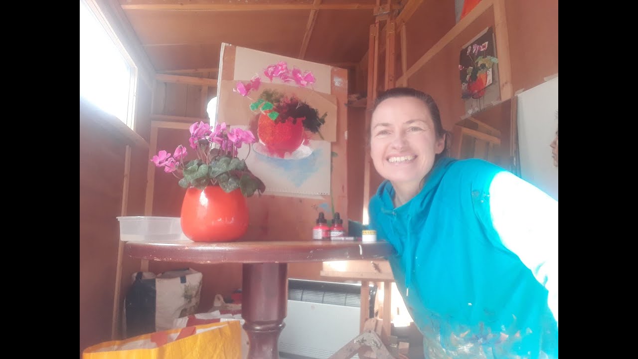 Day 1 painting a pot plant or flowers - YouTube