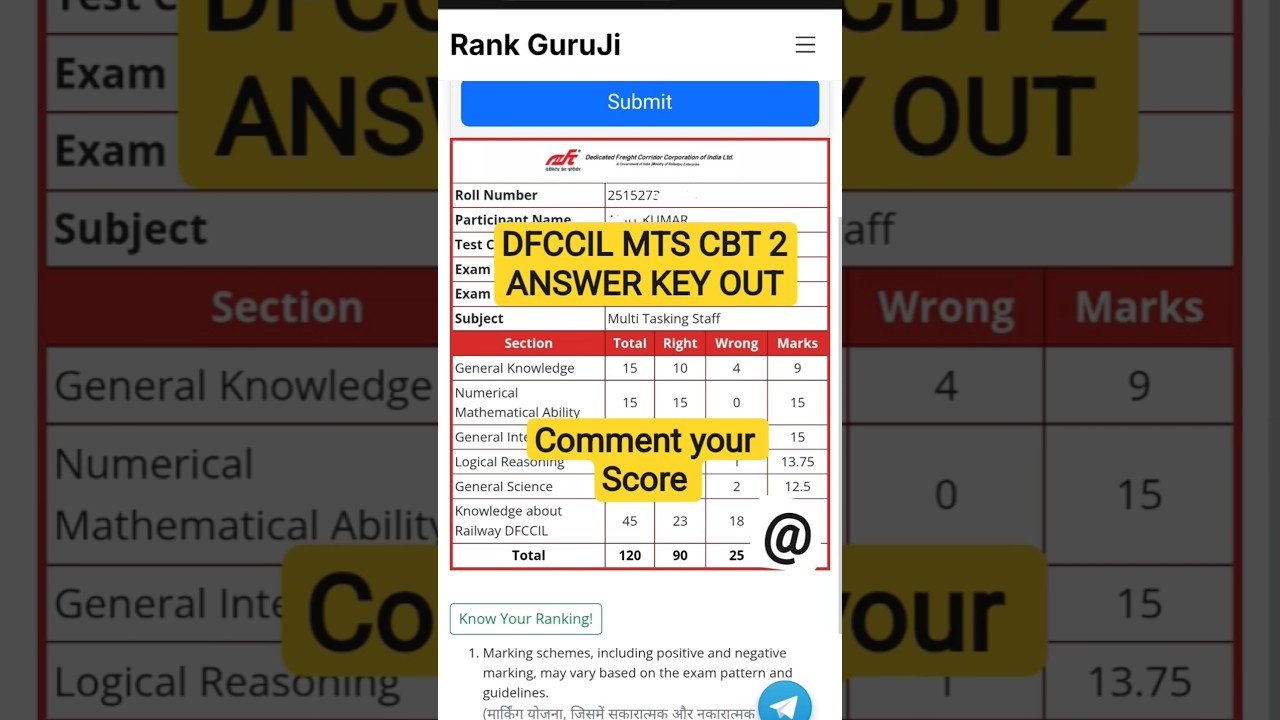 DFCCIL MTS CBT 2 Answer key 