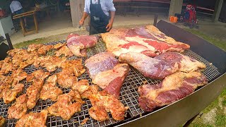 Italy Street Food. Best Juicy Cow Belly, Huge Grills of Mixed Meat, Stuffed Pulled Pork Burgers