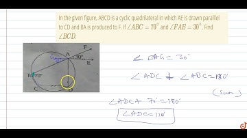 In the given figure, ABCD is a cyclic quadrilateral in which AE is drawn paralllel to CD and BA...