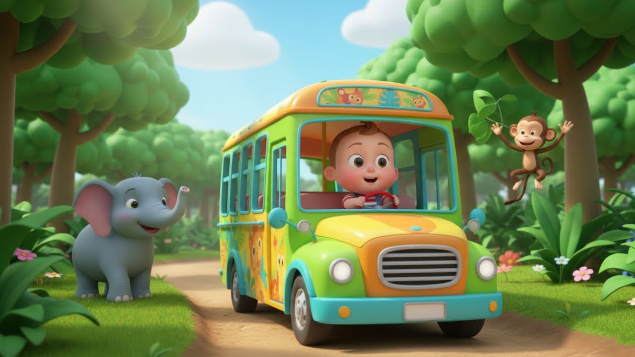 Bus Wheels in the Jungle Ride | Fun Vehicle & Animal Song for Kids, Nursery Rhymes & Baby Music 🚌🐒🎶