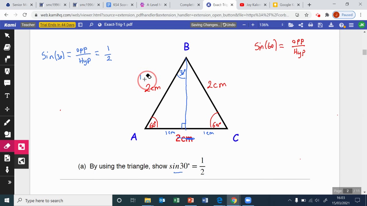 Exact Trigonometric Values (questions on sin(30) and sin